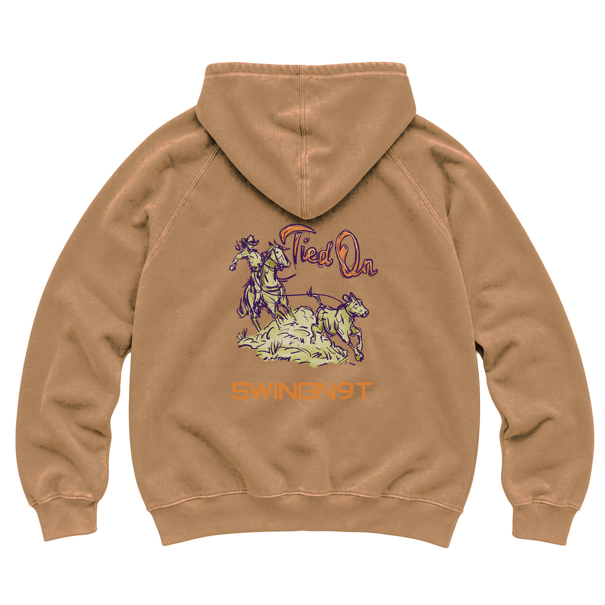 Tied On Branded Hoodie / Vintage Camel / back on white