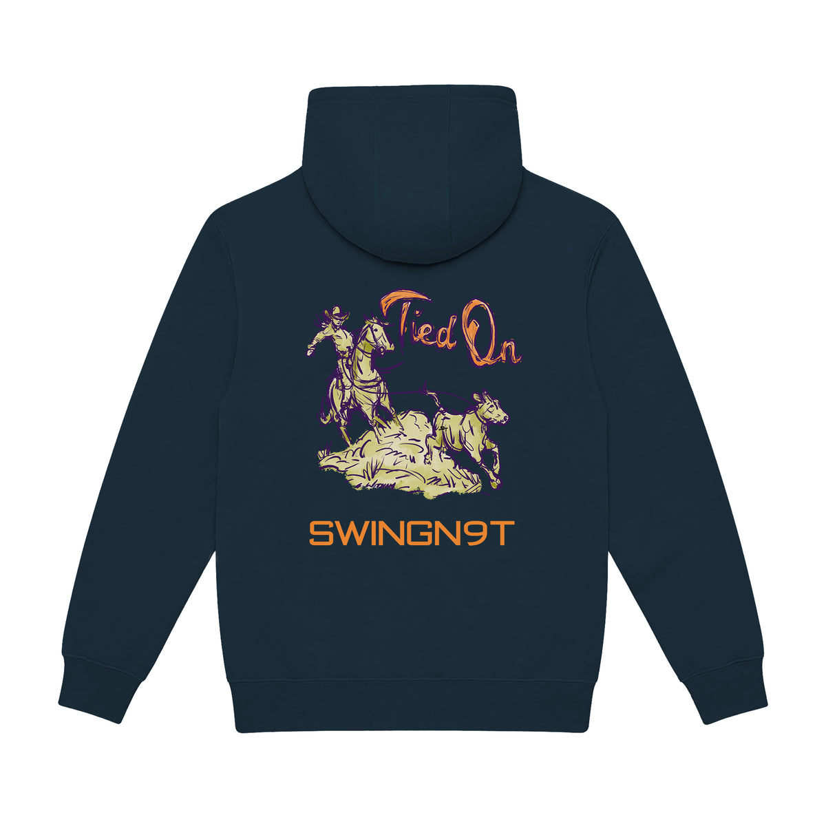 Tied On Branded Hoodie / Navy / back on white
