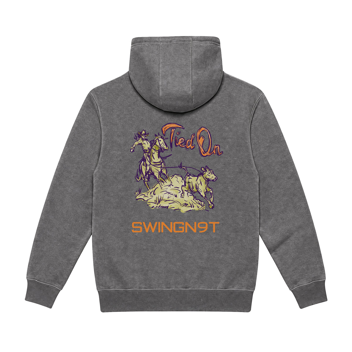 Tied On Branded Hoodie / Charcoal Heather / back on white