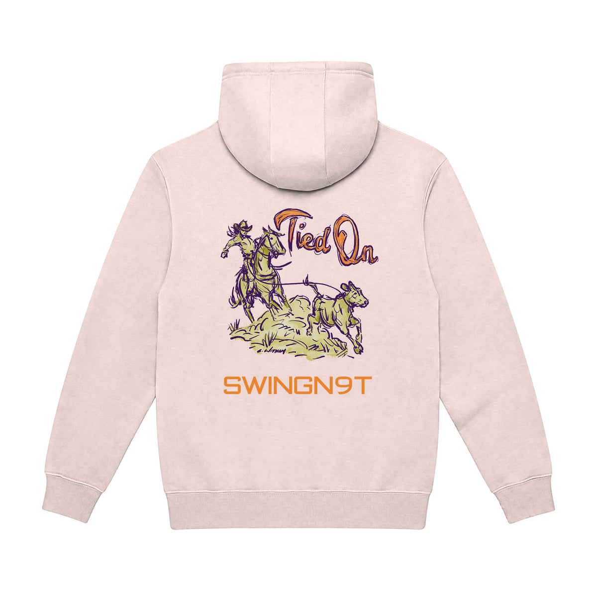 Tied On Branded Hoodie / Pale Pink / back on white