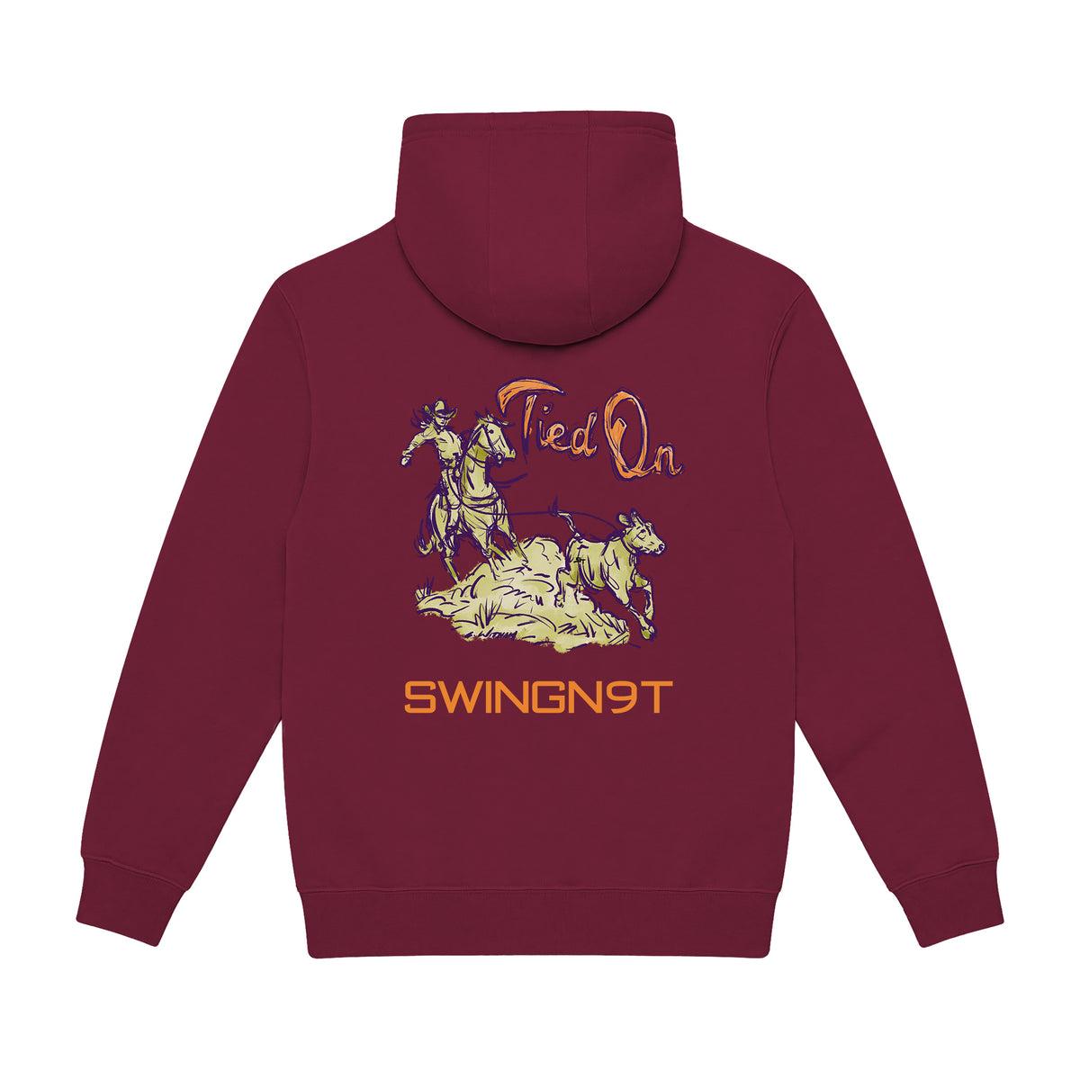 Tied On Branded Hoodie / Burgundy / back on white