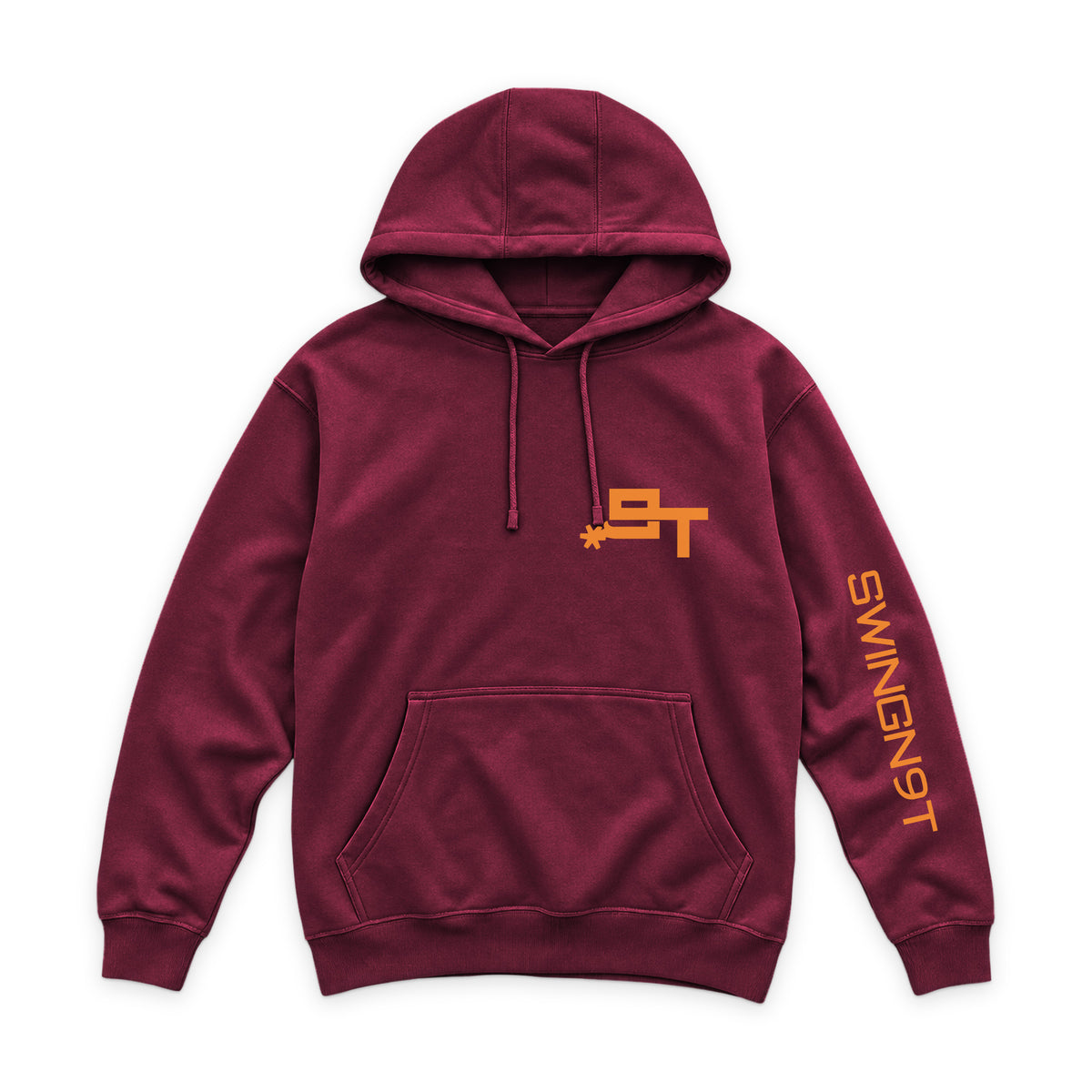 Tied On Branded Hoodie — Burgundy — front view on white
