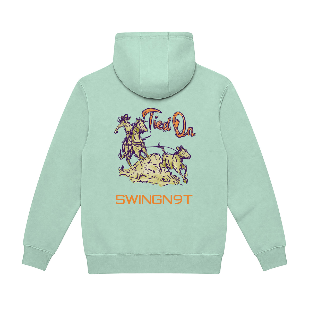 Tied On Branded Hoodie / Seafoam / back on white