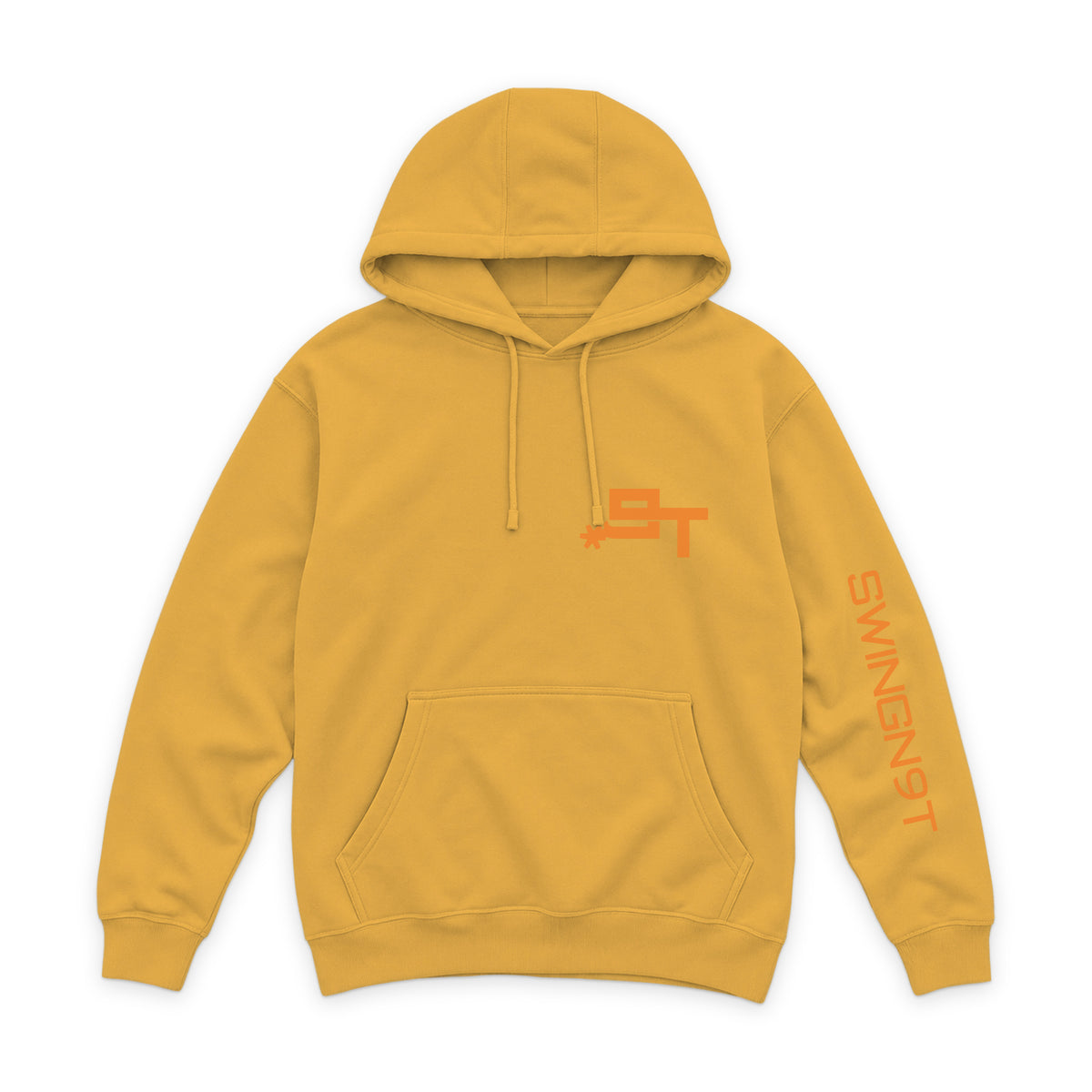 Tied On Branded Hoodie — Mustard — front view on white