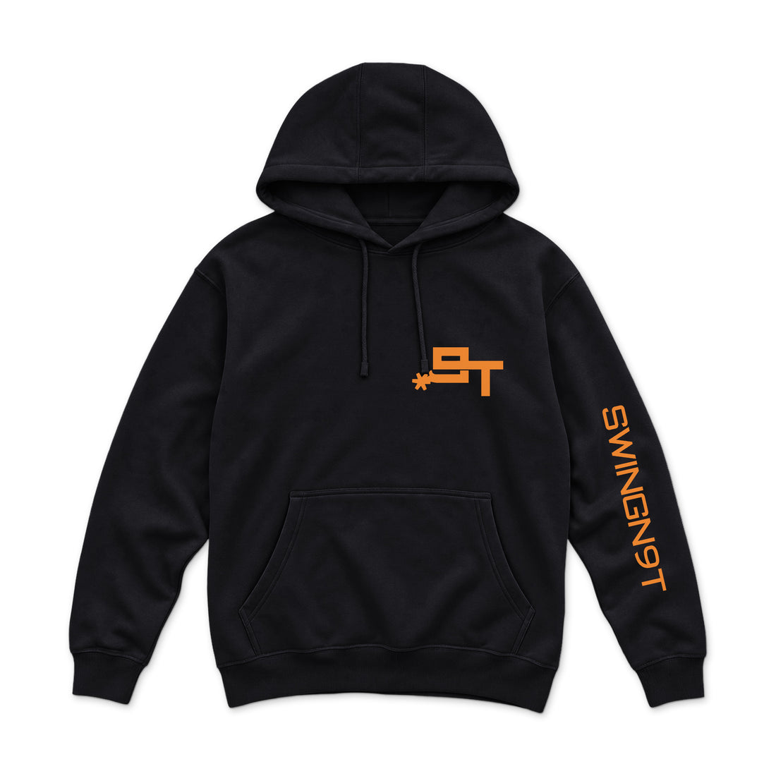 Tied On Branded Hoodie — Black — back view on white