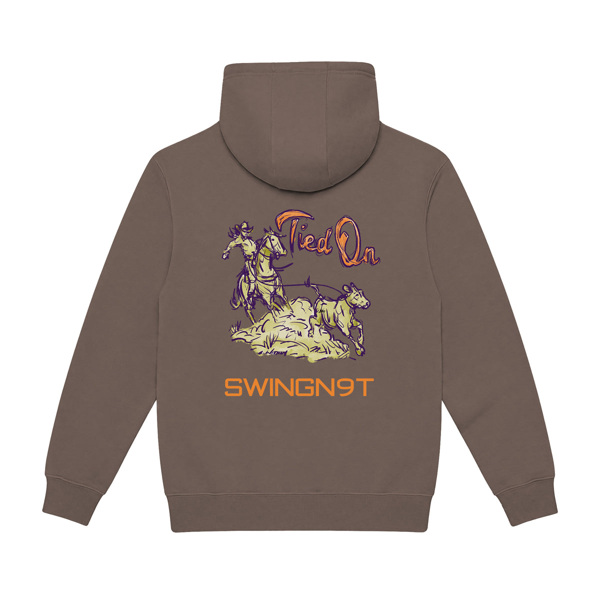 Tied On Branded Hoodie / Coffee / back on white