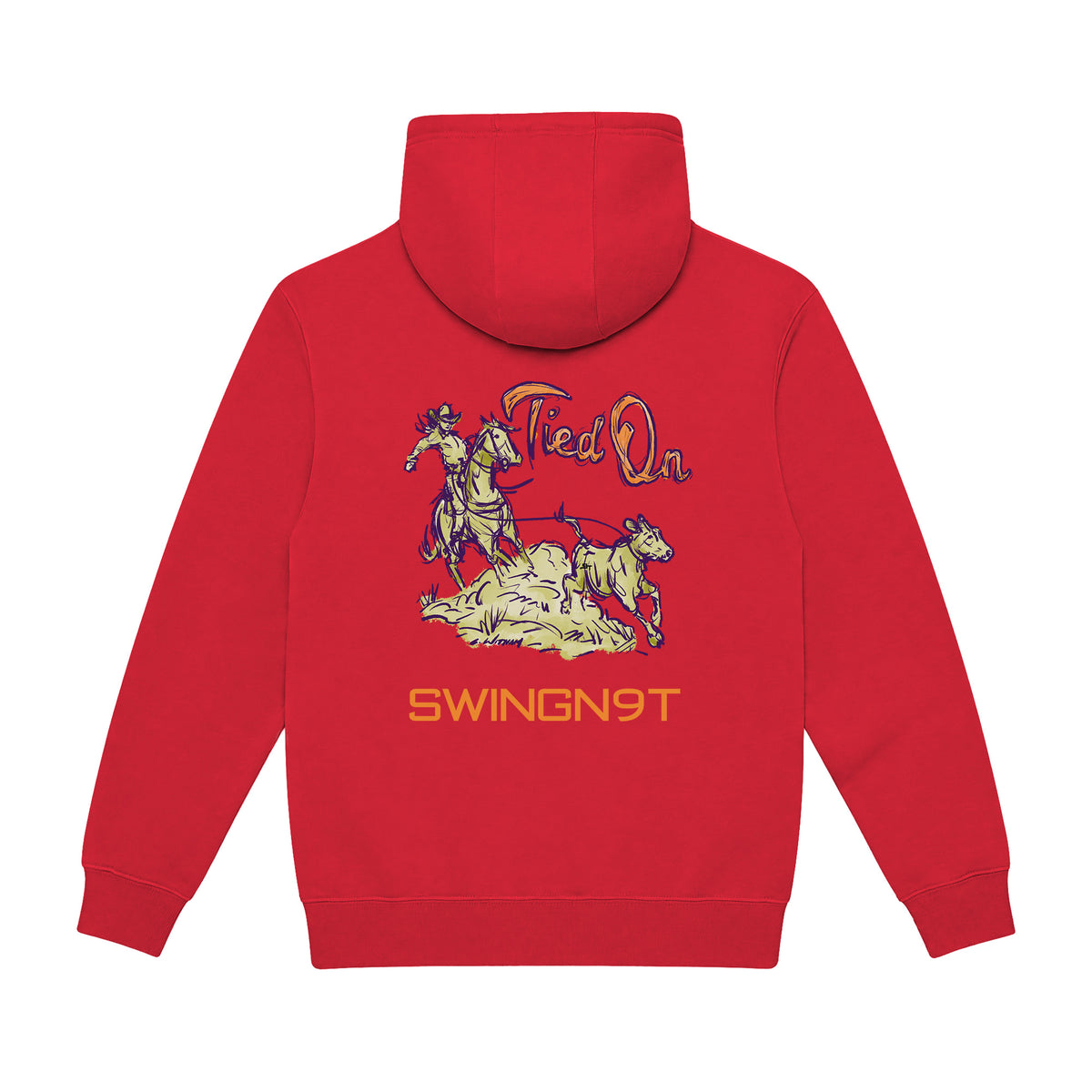 Tied On Branded Hoodie / Red / back on white