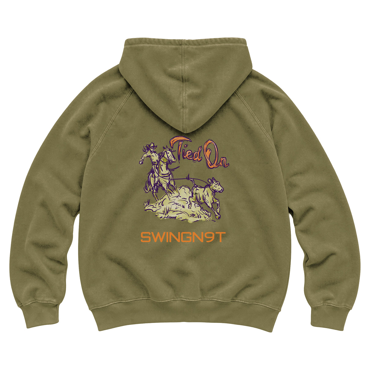 Tied On Branded Hoodie / Vintage Olive / back on white