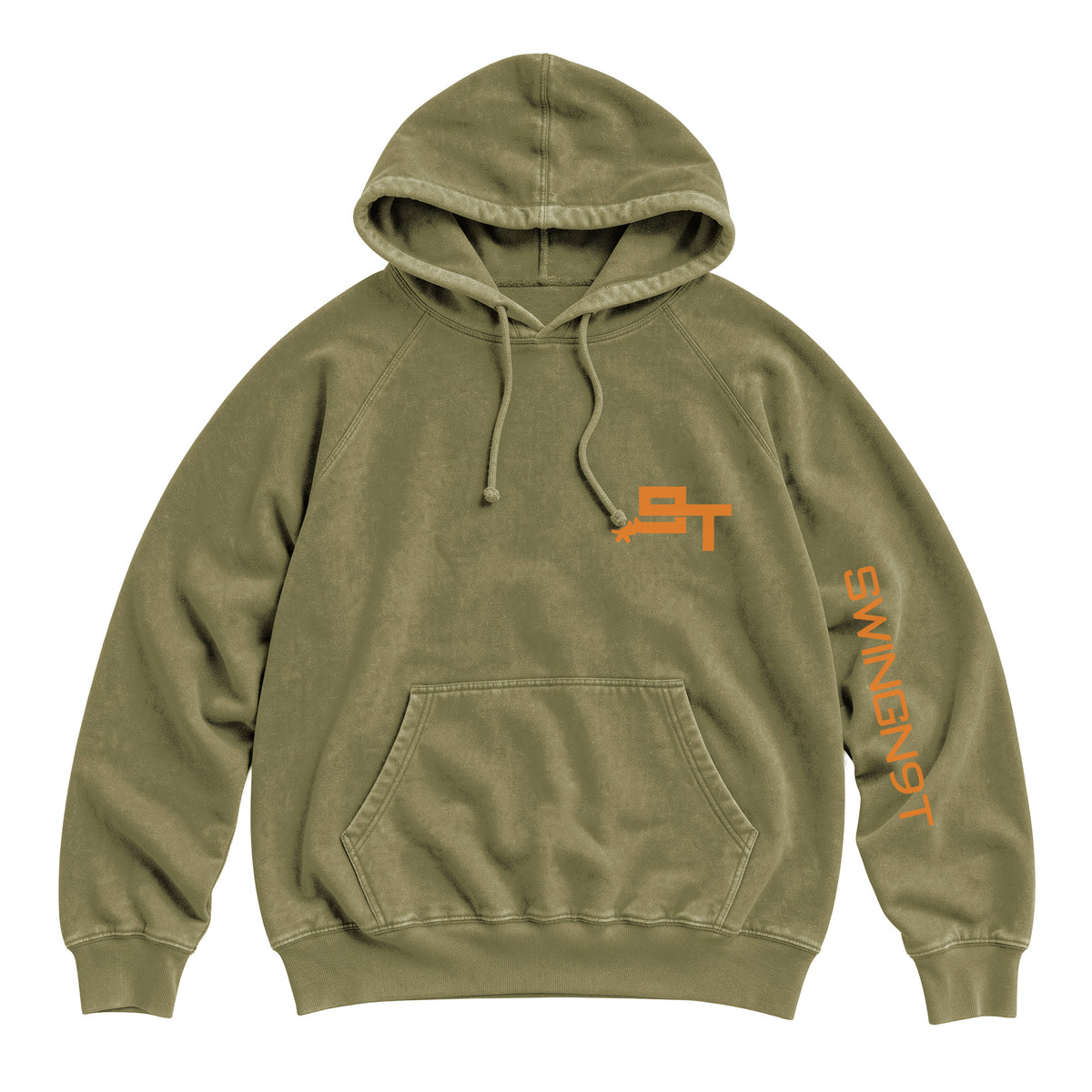 Tied On Branded Hoodie / Vintage Olive / front on white