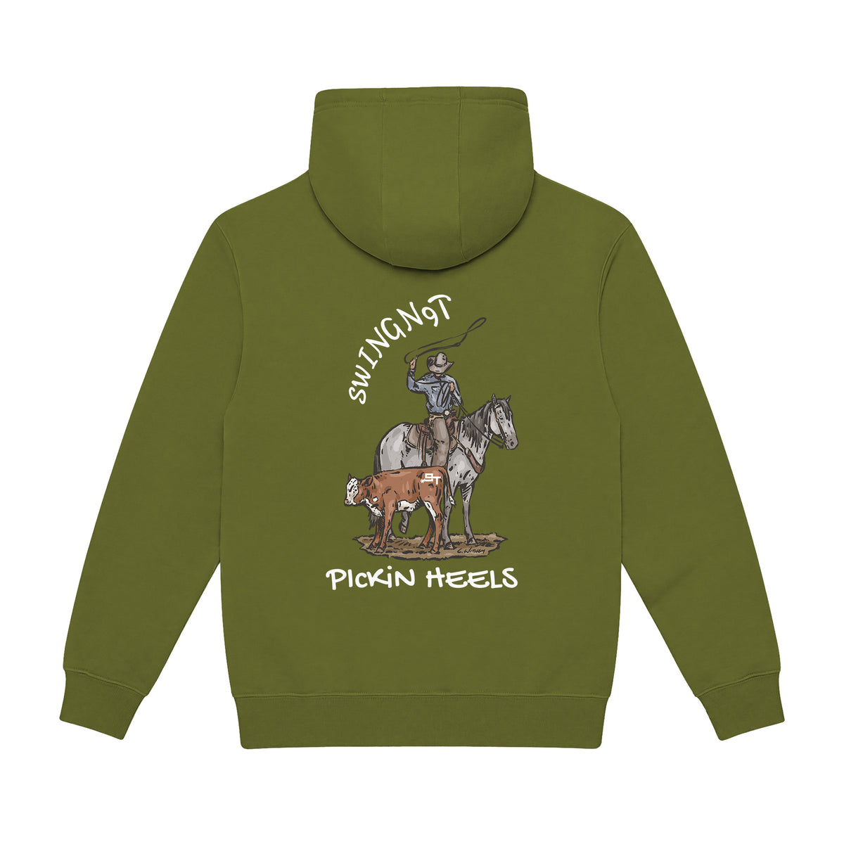 Pickin Heels Hoodie / Army Green / back on white