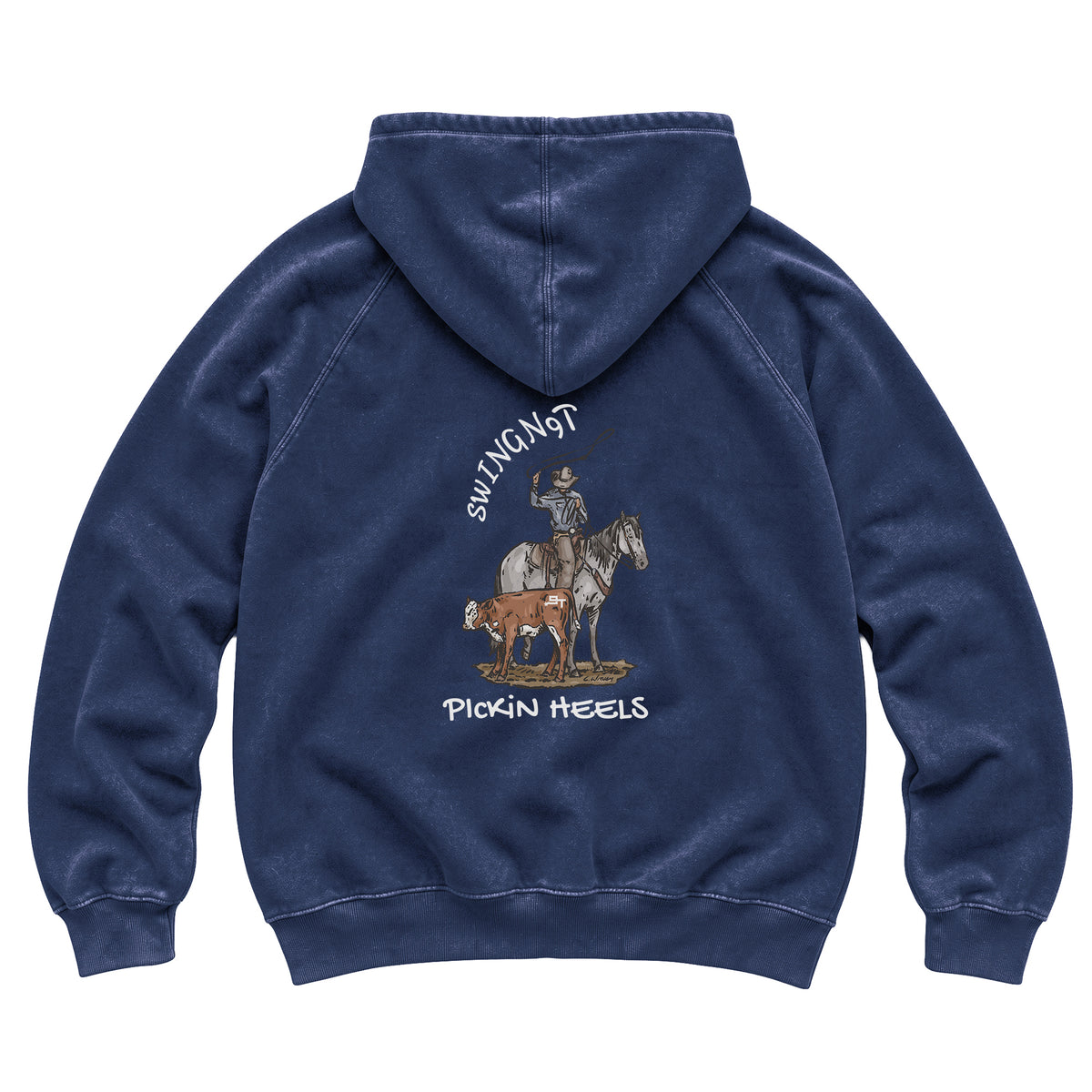 Pickin Heels Hoodie / Vintage Denim / back on white