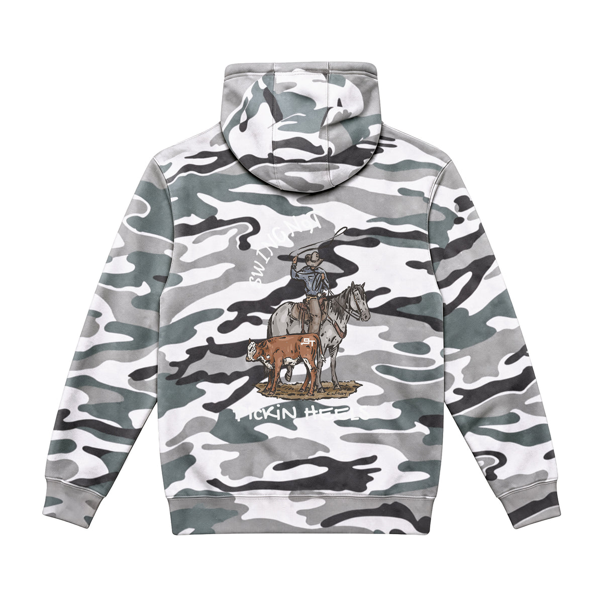 Pickin Heels Hoodie / Sage Camo / back on white