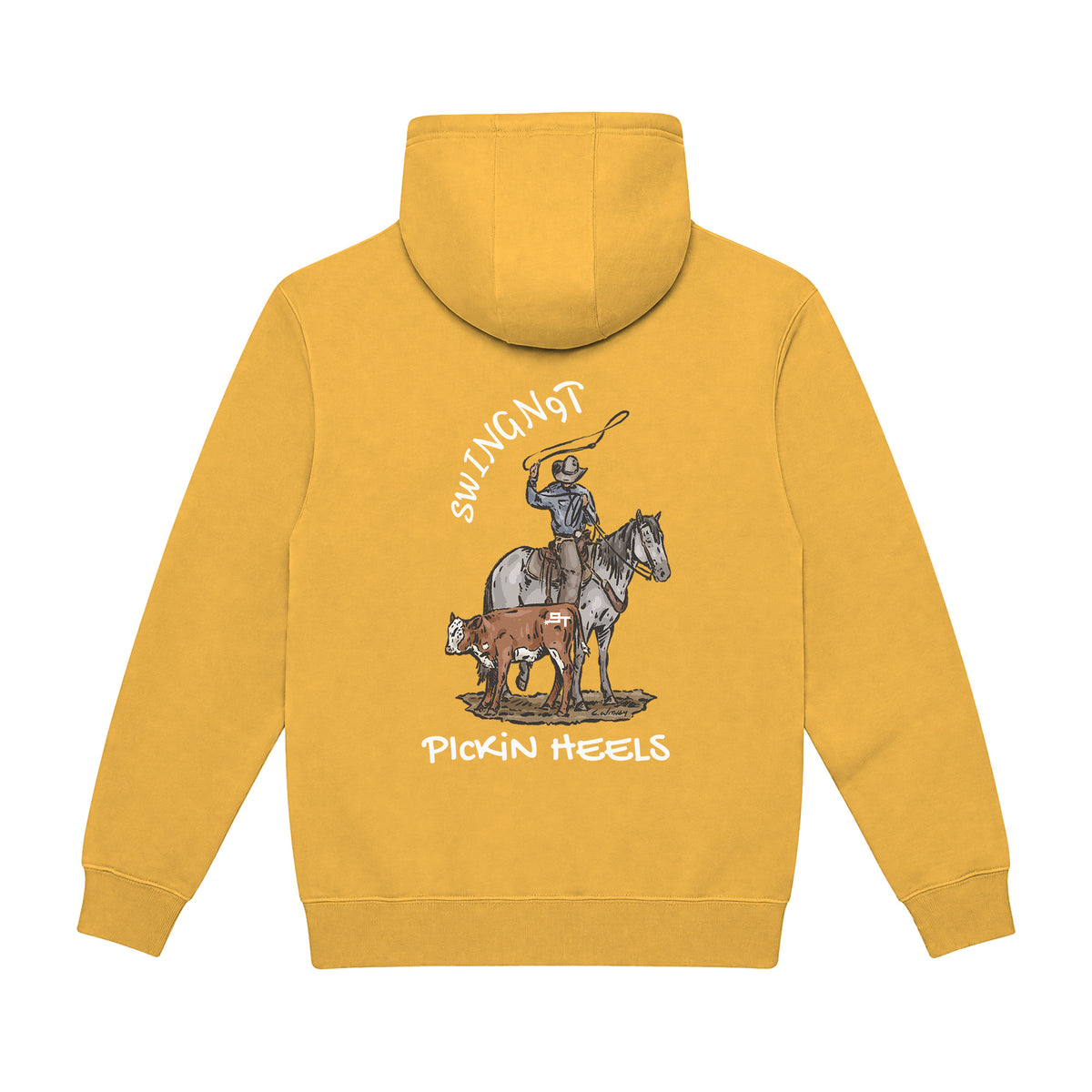 Pickin Heels Hoodie / Mustard / back on white