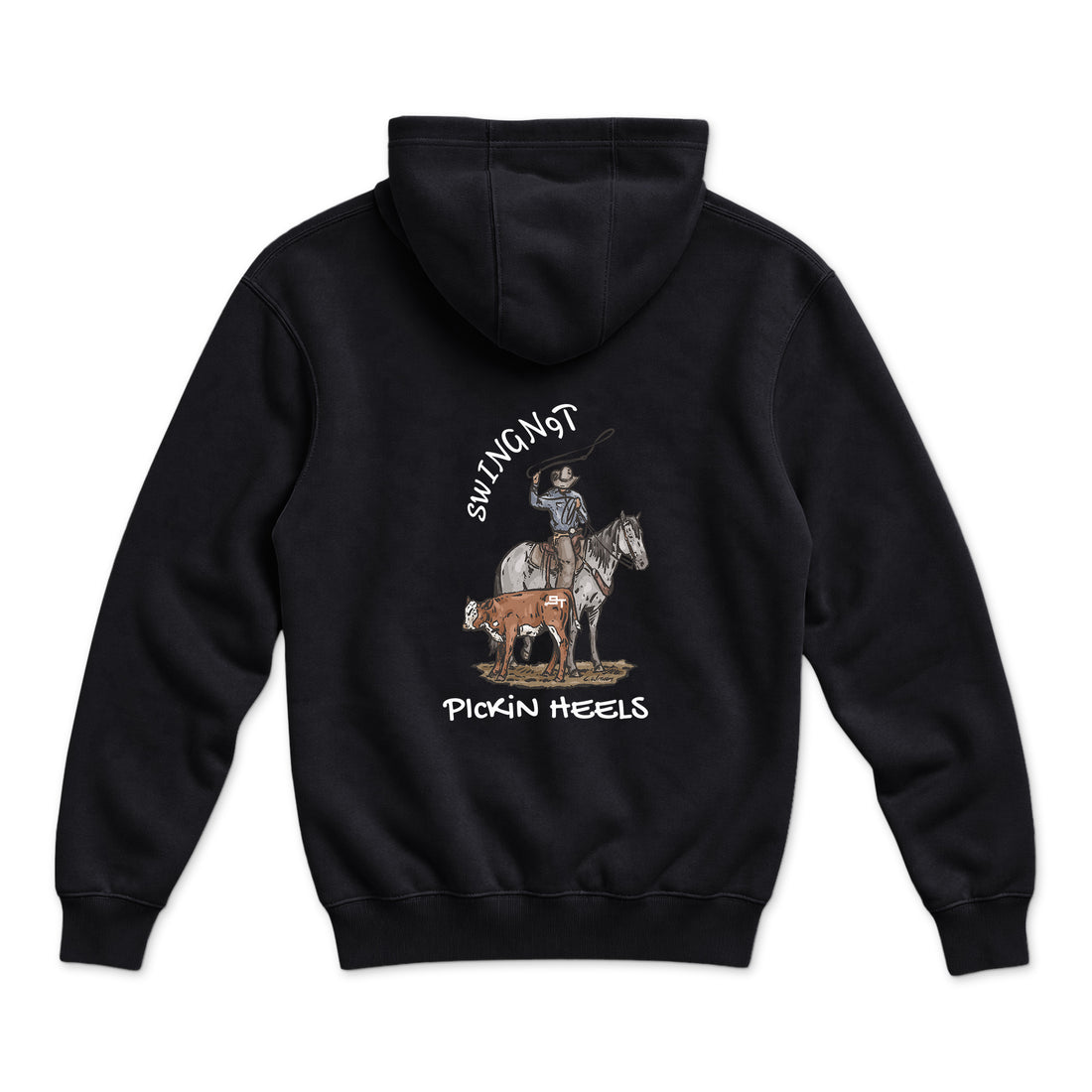 Pickin Heels Hoodie — Black — back view on white