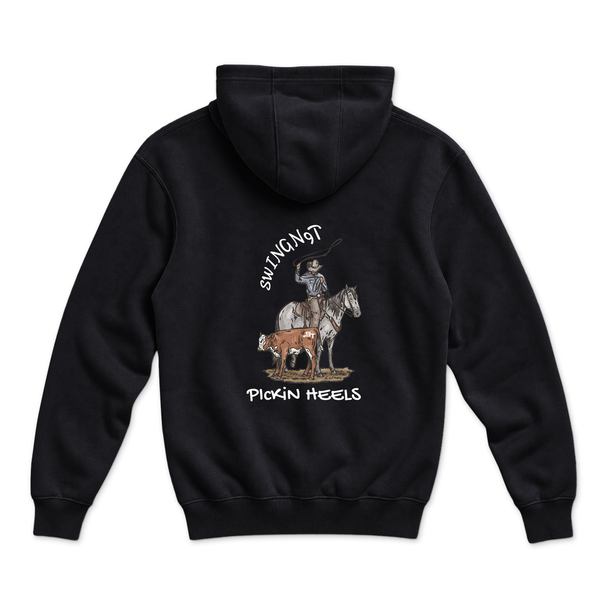Pickin Heels Hoodie — Black — back view on white