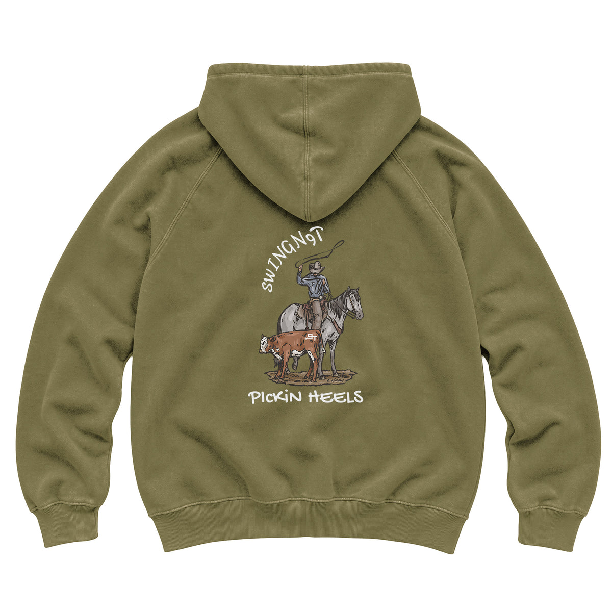 Pickin Heels Hoodie / Vintage Olive / back on white