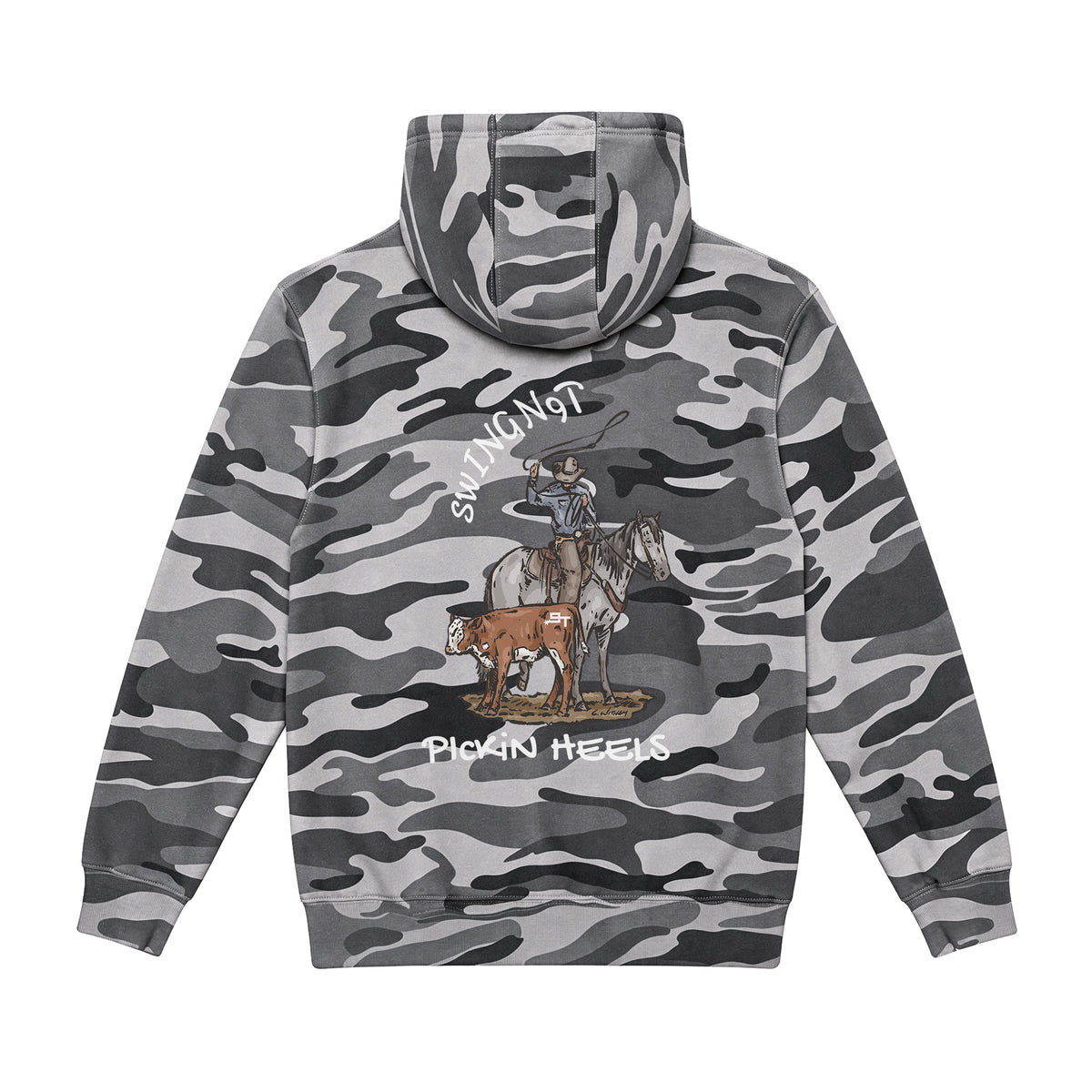 Pickin Heels Hoodie / Slate Camo / back on white