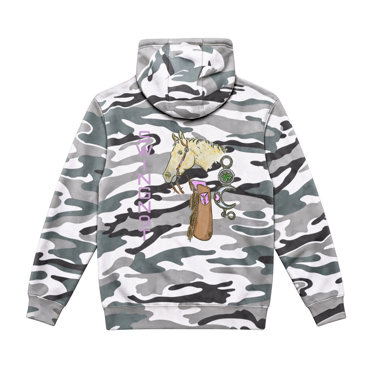 Midnight Mystic Hoodie / Sage Camo / back on white