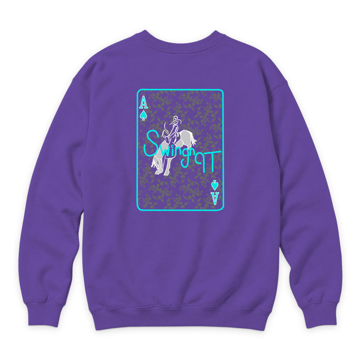 Ace of Spades Crewneck — Purple — back view on white