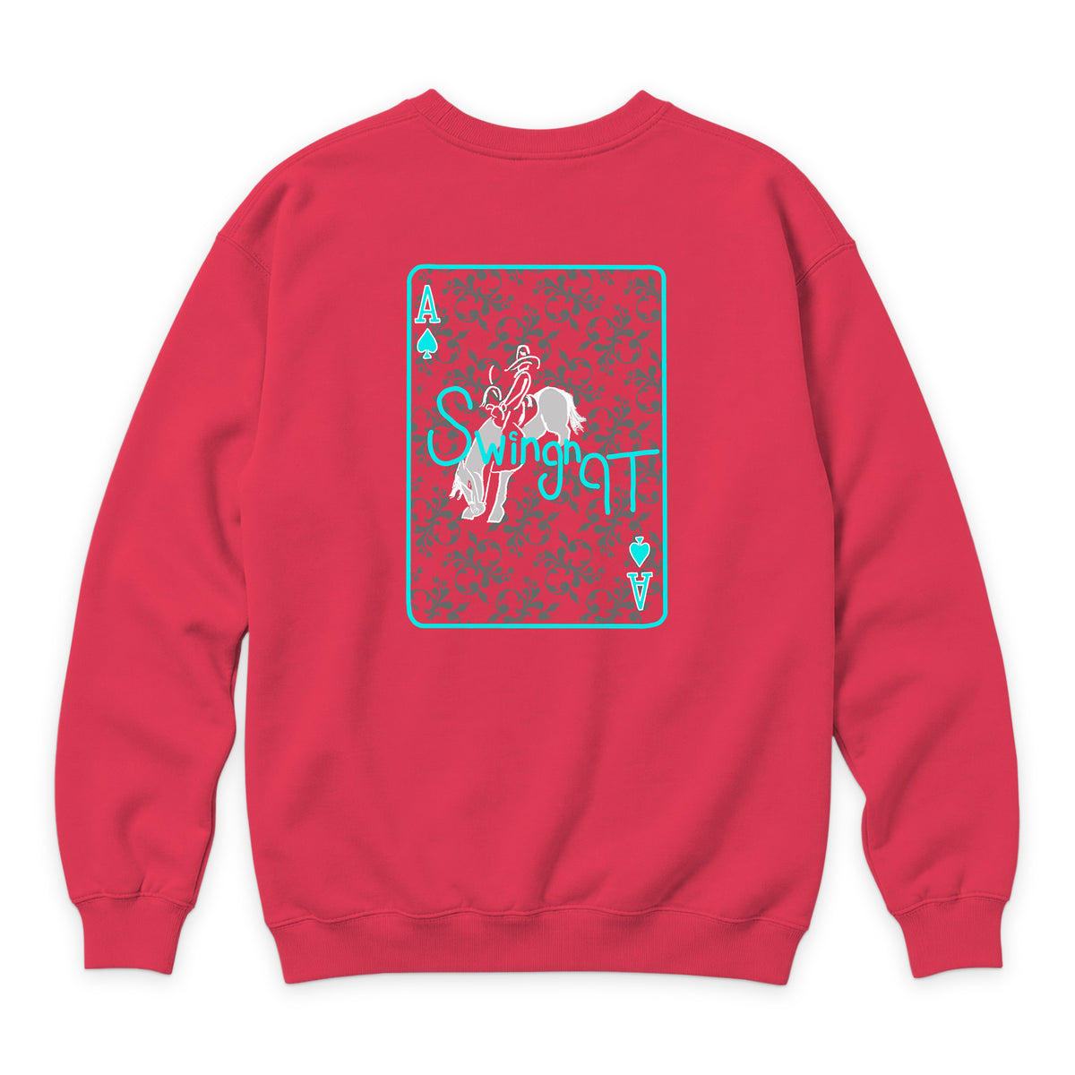 Ace of Spades Crewneck — Cardinal — back view on white