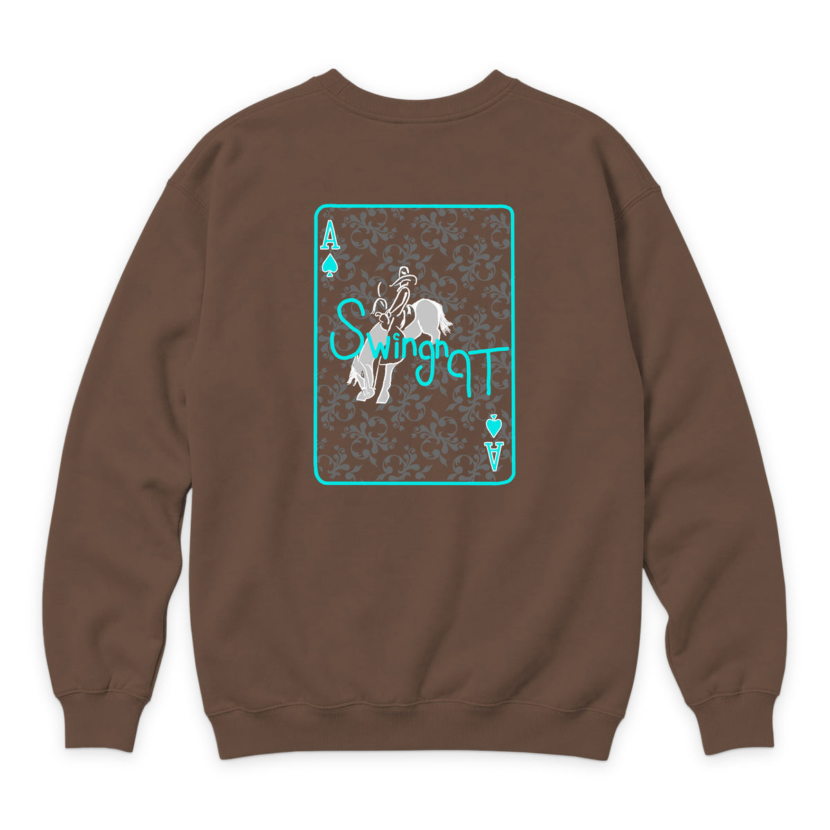 Ace of Spades Crewneck — Chestnut — back view on white
