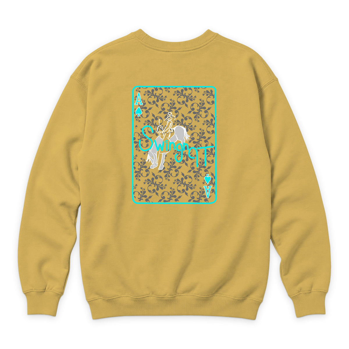Ace of Spades Crewneck — Antique Gold — back view on white
