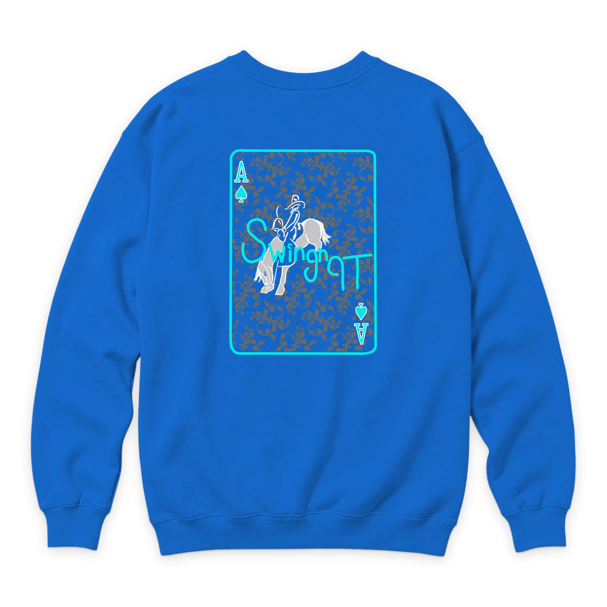 Ace of Spades Crewneck — True Royal — back view on white