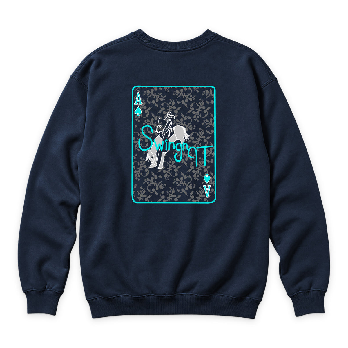 Ace of Spades Crewneck — Navy — back view on white