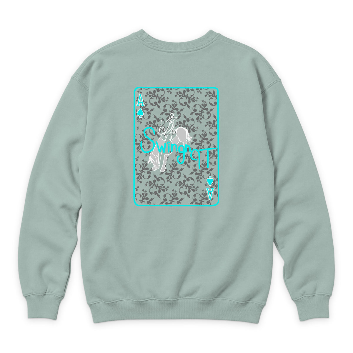Ace of Spades Crewneck — Seafoam — back view on white