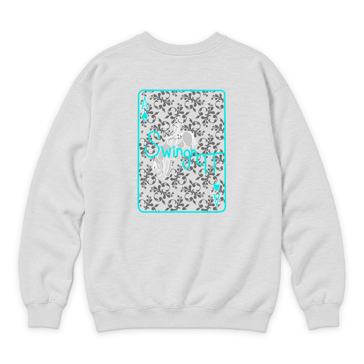 Ace of Spades Crewneck — Oatmeal Heather — back view on white