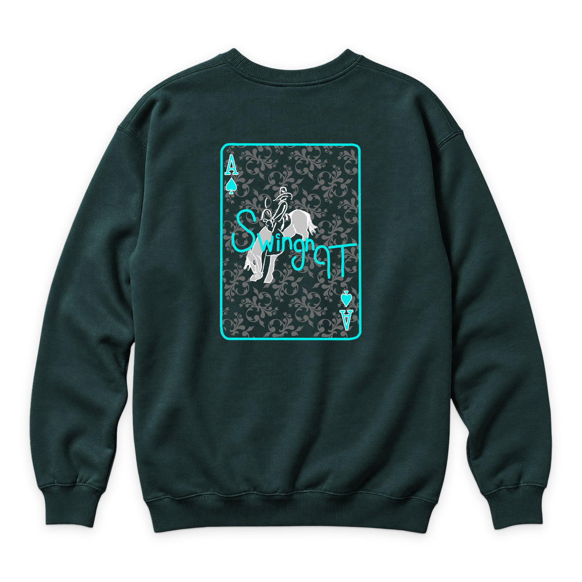 Ace of Spades Crewneck — Sports Green — back view on white