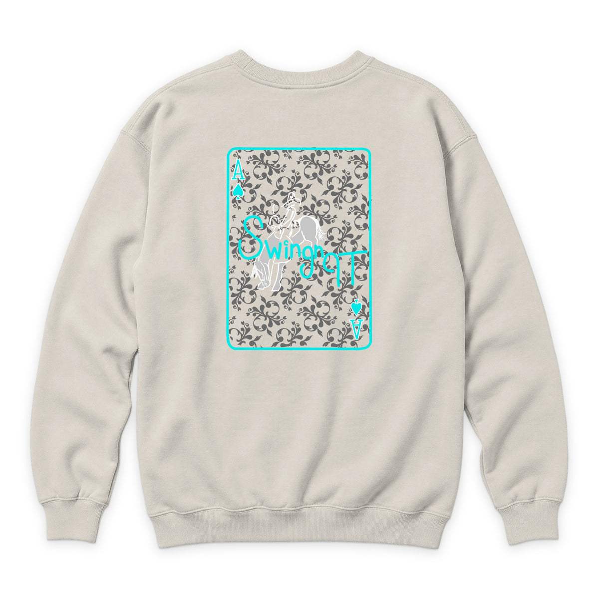 Ace of Spades Crewneck — Sandshell — back view on white