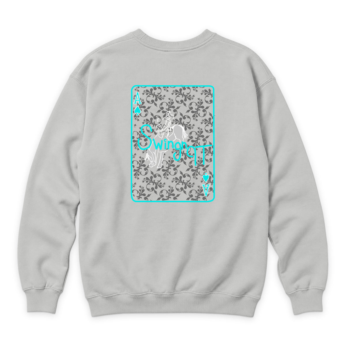 Ace of Spades Crewneck — Dove Grey — back view on white