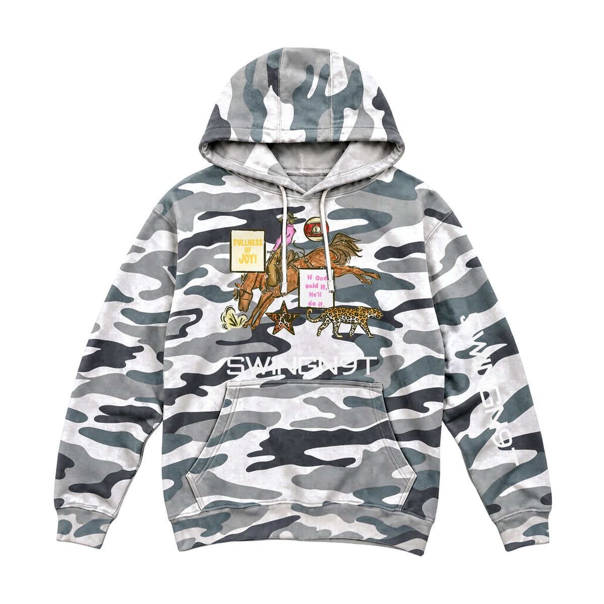 If God Said It Hoodie / Sage Camo / front on white
