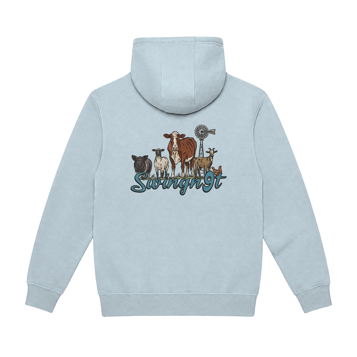 Livestock Hoodie / Blue Mist / back on white