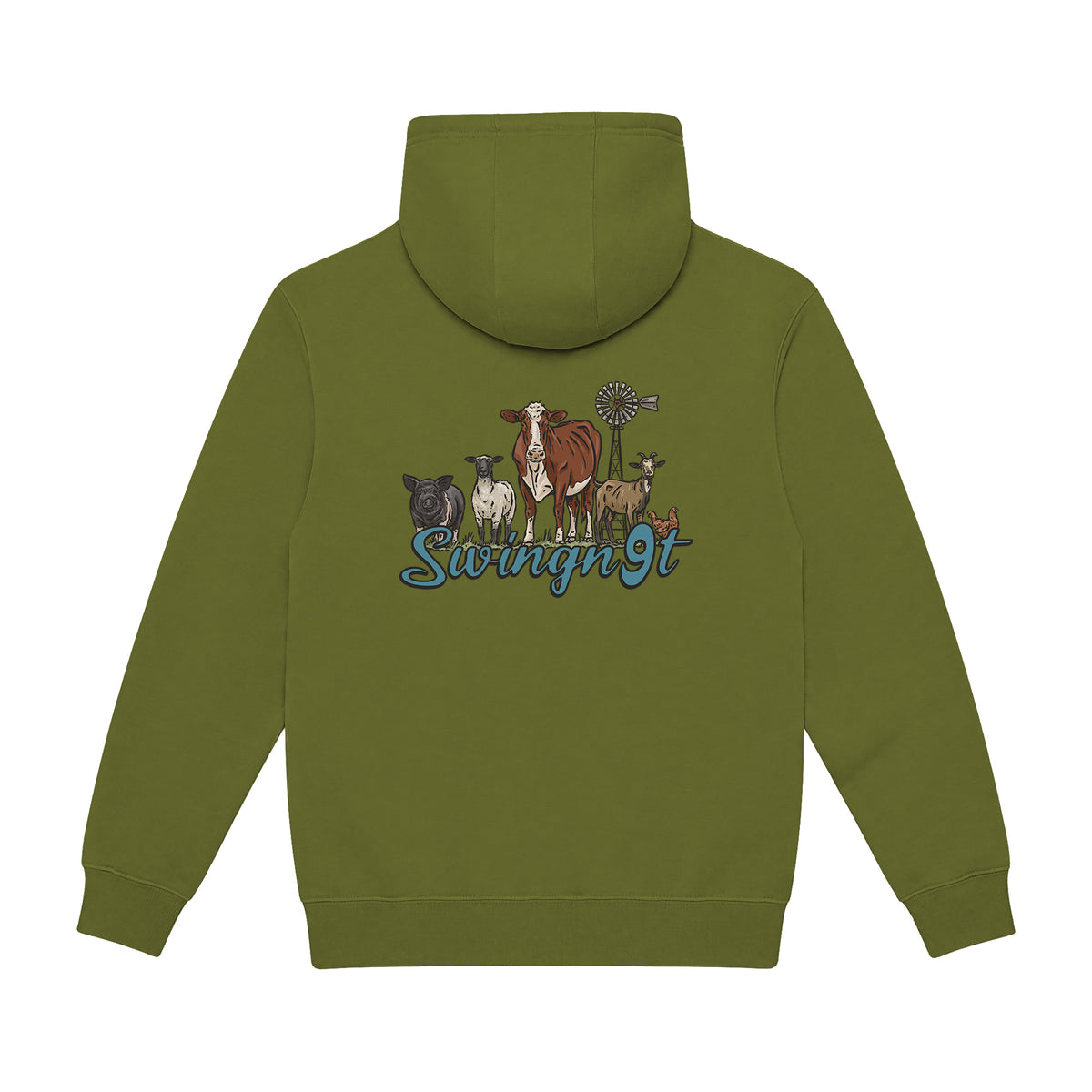 Livestock Hoodie / Army Green / back on white