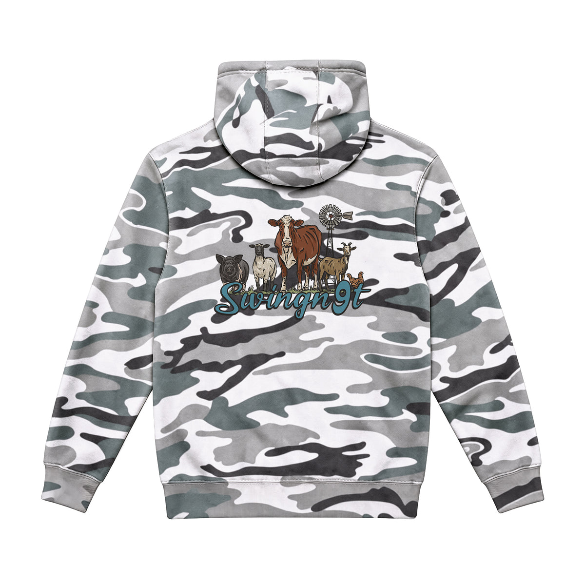 Livestock Hoodie / Sage Camo / back on white