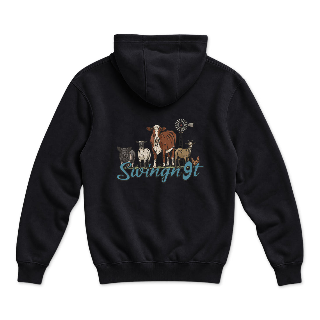 Livestock Hoodie — Black — back view on white