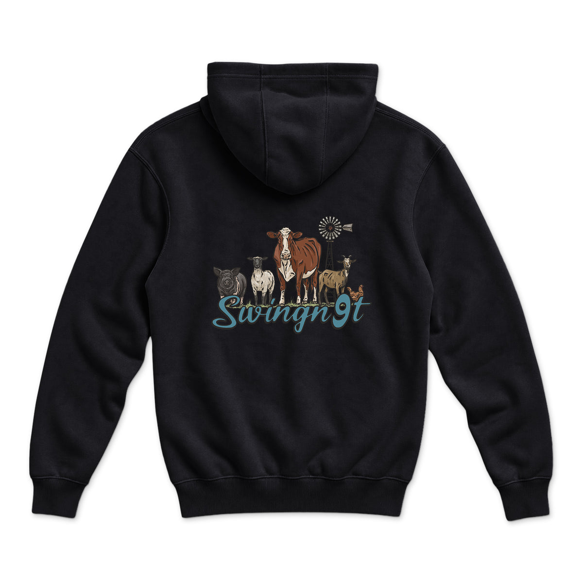 Livestock Hoodie — Black — back view on white