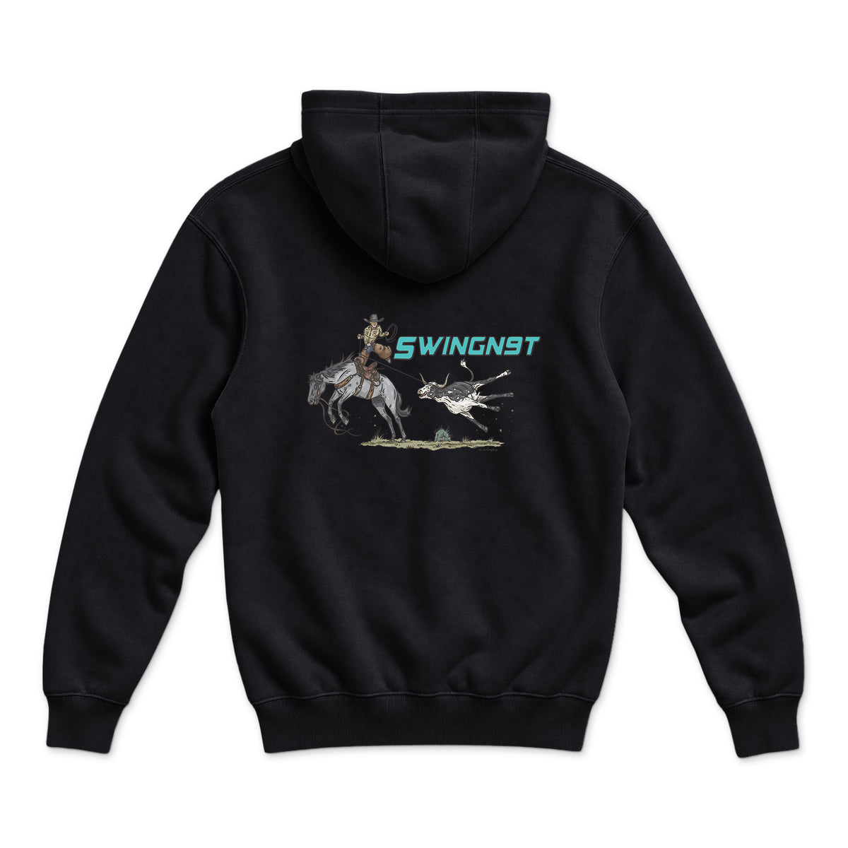 Dally Em Up Hoodie — Black — back view on white