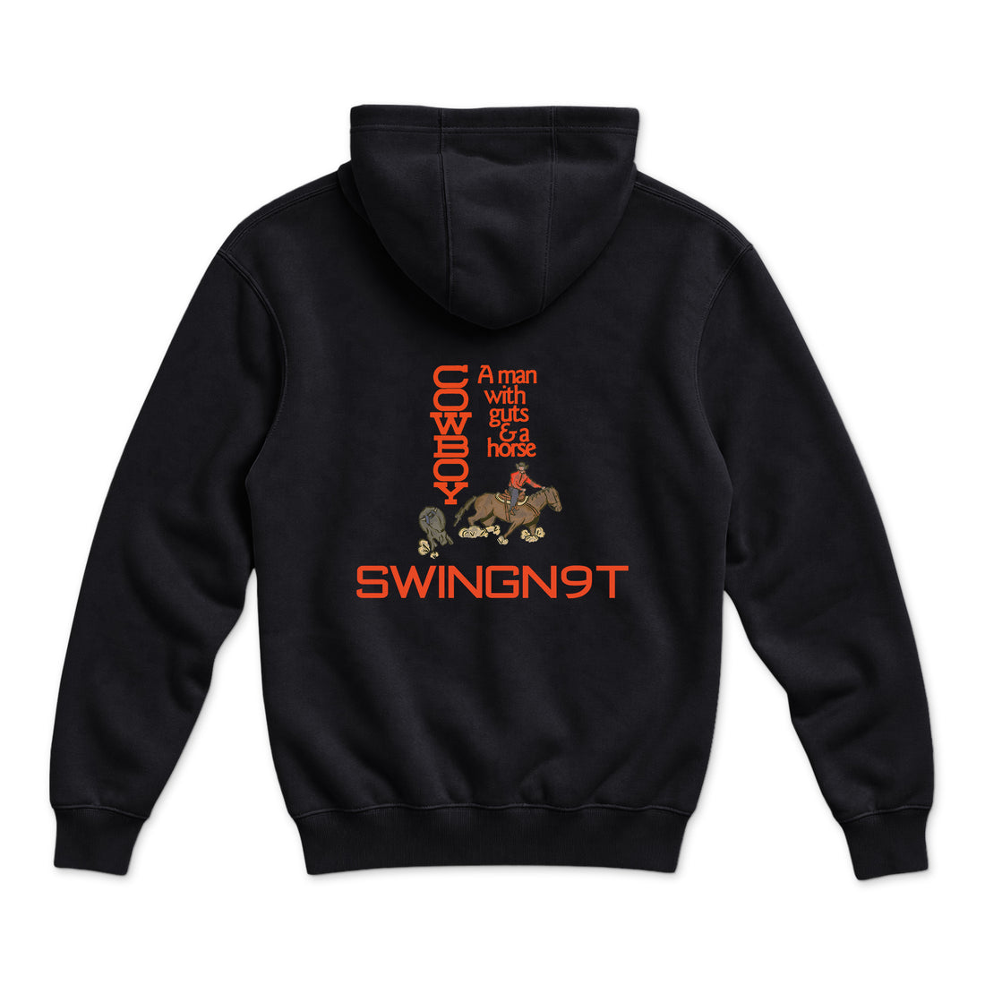 Cowboy Guts Hoodie — Black — back view on white