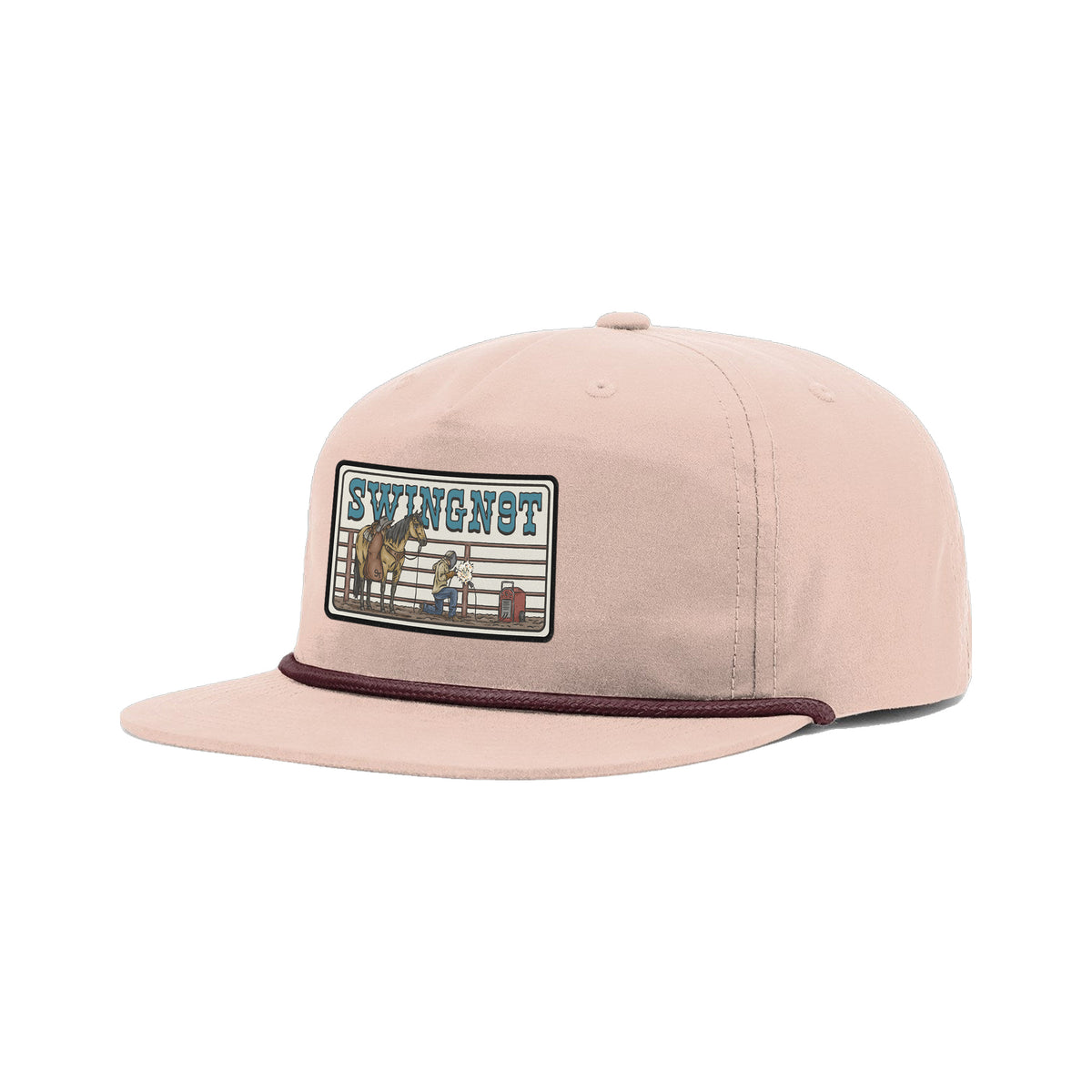 Welder Patch Richardson 256 Hat / Pale Peach/Maroon / angle on white