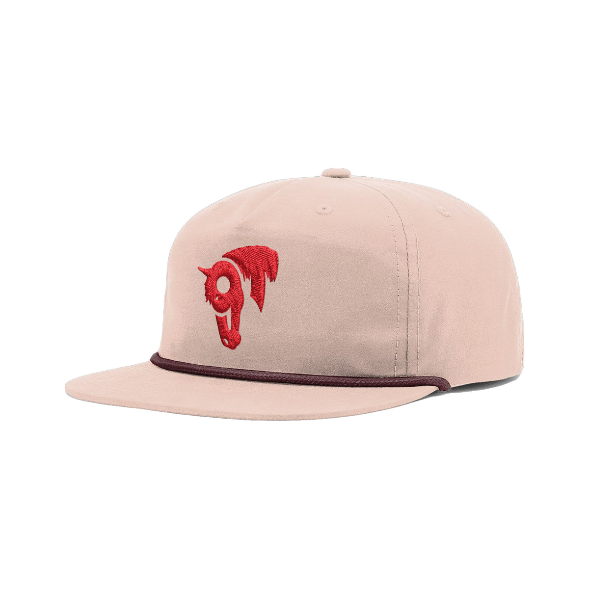 9T Horse Richardson 256 Hat / Pale Peach/Maroon / angle on white