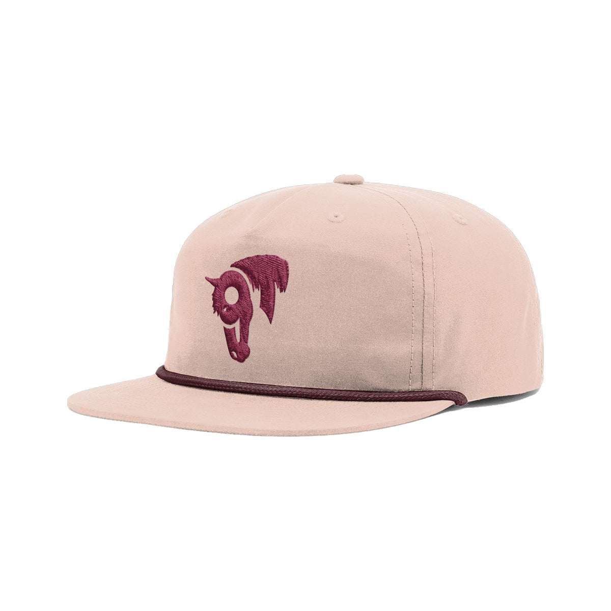9T Horse Richardson 256 Hat / Pale Peach/Maroon / angle on white