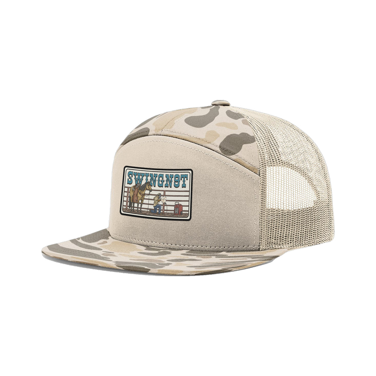 Welder Patch Richardson 168 Hat / Brown Duck Camo / angle on white