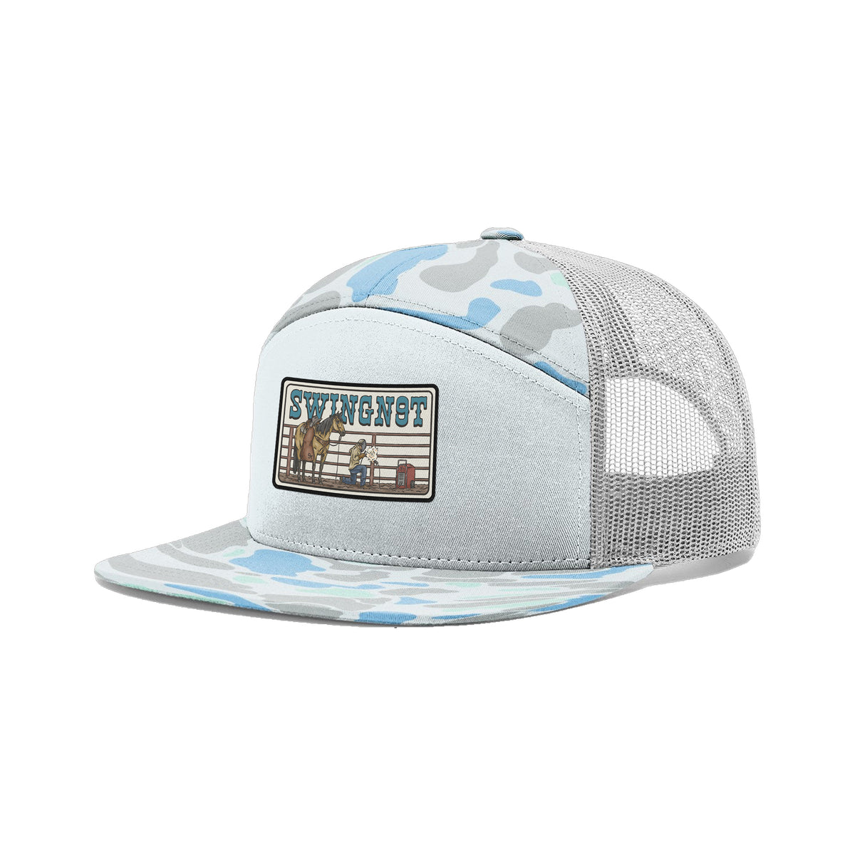 Welder Patch Richardson 168 Hat / Blue Duck Camo / angle on white