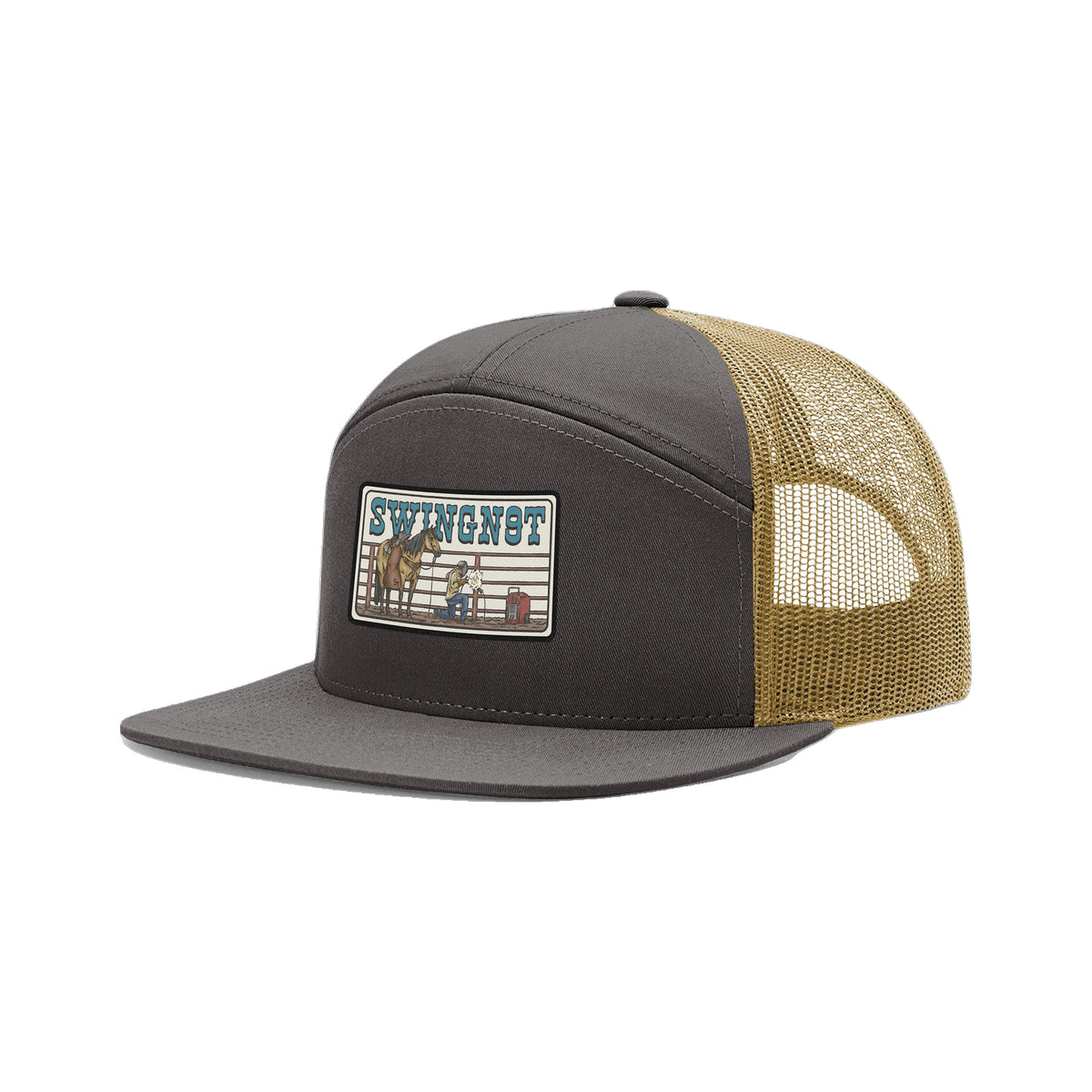 Welder Patch Richardson 168 Hat / Charcoal/Old Gold / angle on white