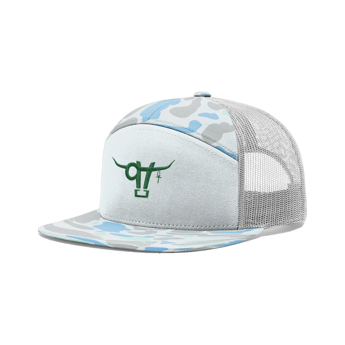 SwingN9T Bull Richardson 168 Hat / Blue Duck Camo / angle on white