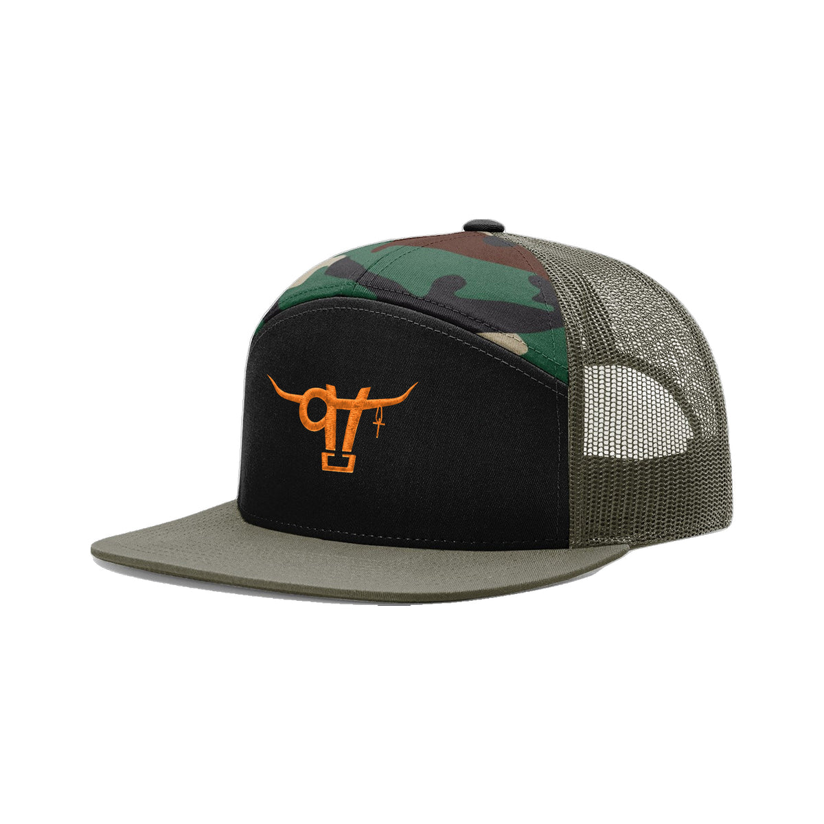 SwingN9T Bull Richardson 168 Hat / Black/Green Camo/Loden / angle on white