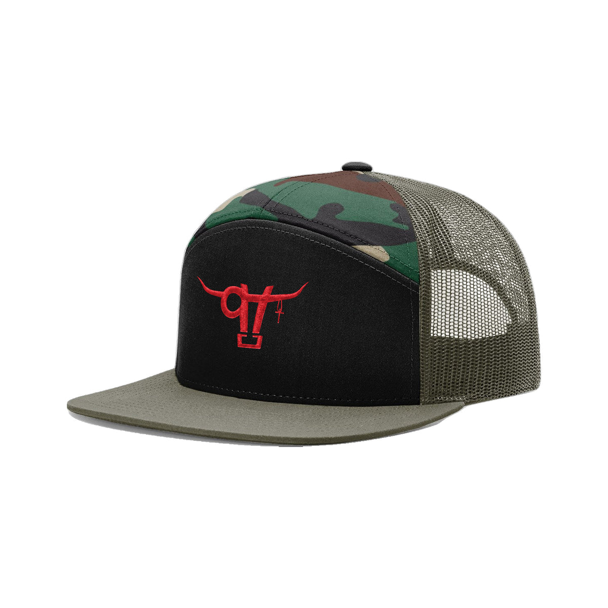 SwingN9T Bull Richardson 168 Hat / Black/Green Camo/Loden / angle on white